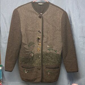 Vintage Brown sheep Embroidered 100% wool Women's Jacket size 42
